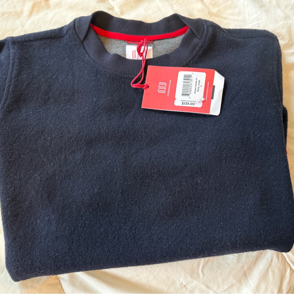 Women’s Topo Designs Global Wool Sweater size L BNWT Navy